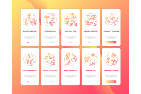 Kinesiology Red Onboarding App Pages: A Graphic Templates Review