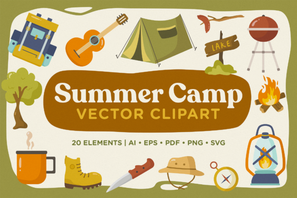Summer Camp Vector Clipart Pack: Perfect for Handmade Graphics