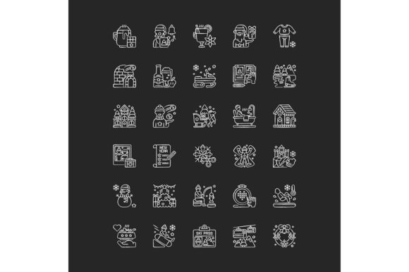 Winter Fun Chalk White Icons Set: Perfect for Seasonal Graphics